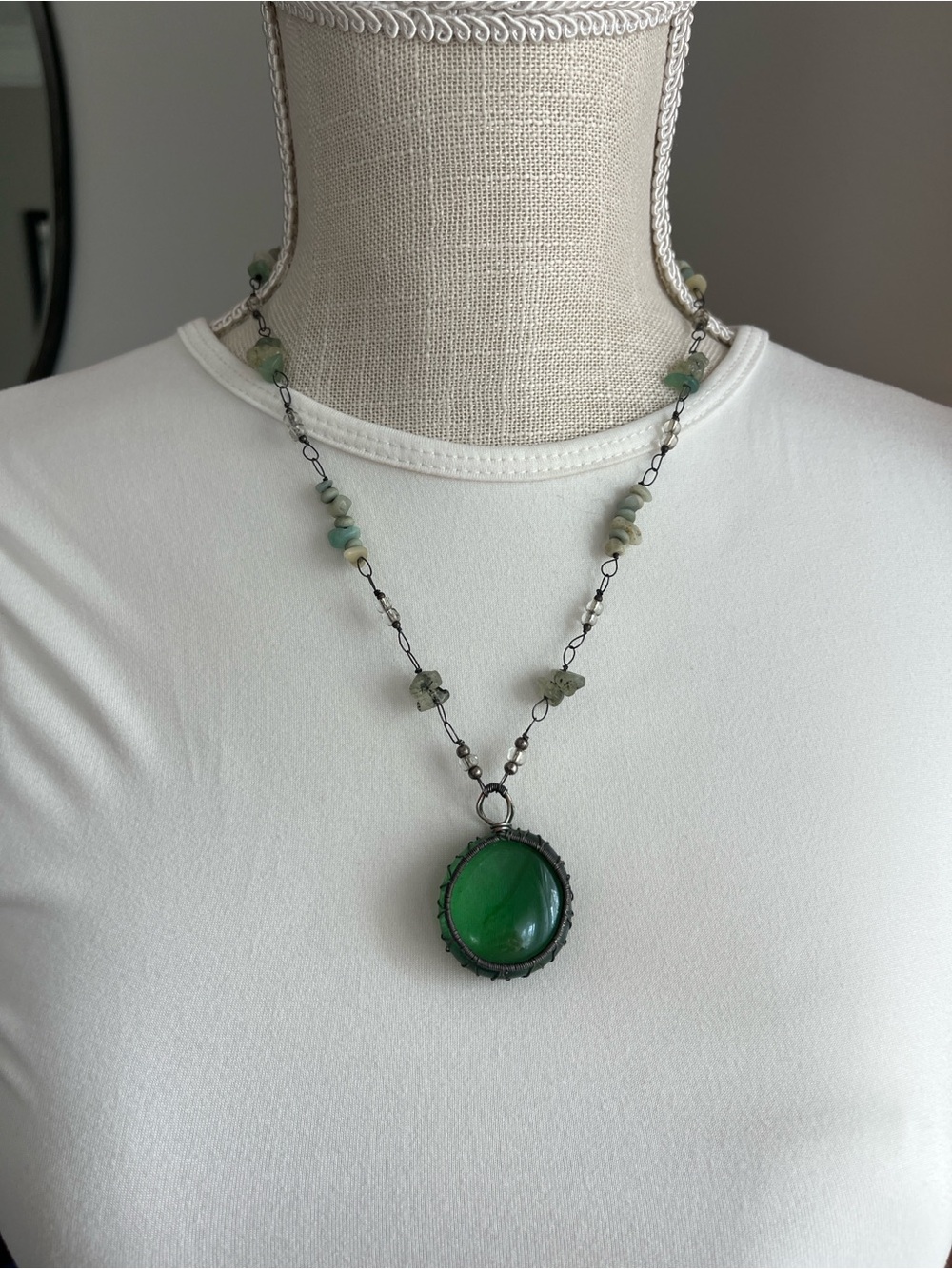 Handmade Green Pendant Necklace with Beads